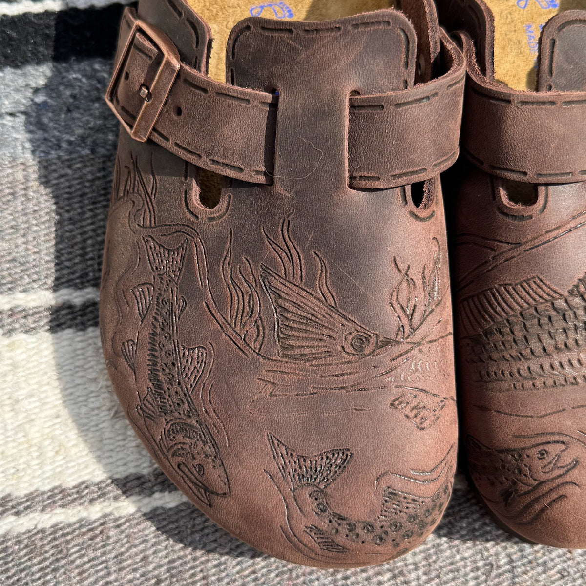 redfish and trout on habana clogs (oiled leather)