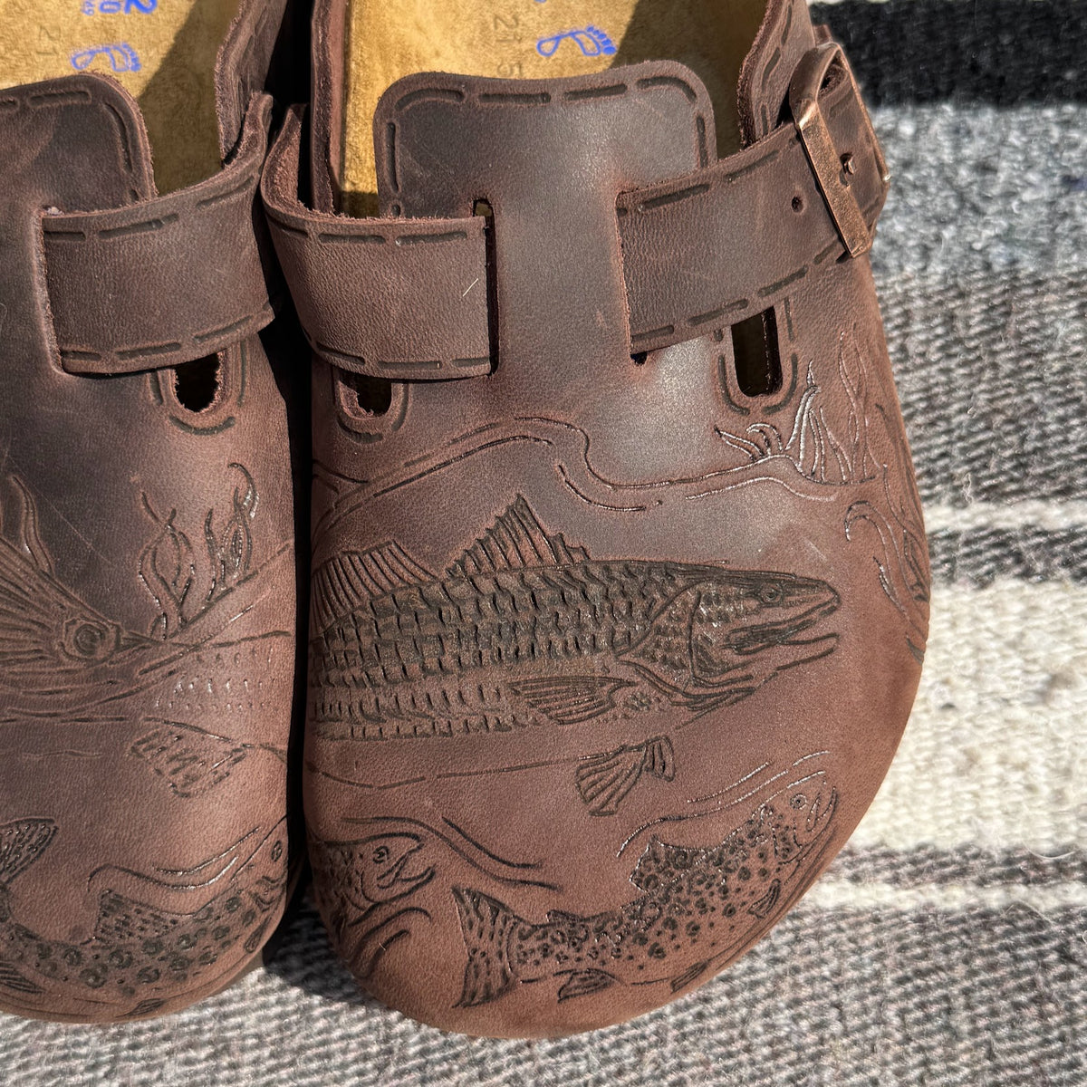 redfish and trout on habana clogs (oiled leather)