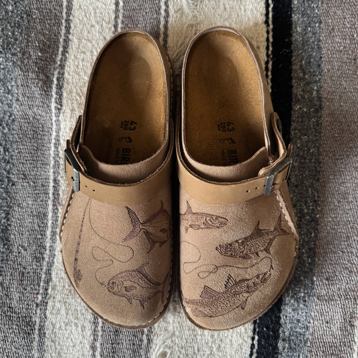 Snook, tarpon, and permit on taupe lutry (suede leather)