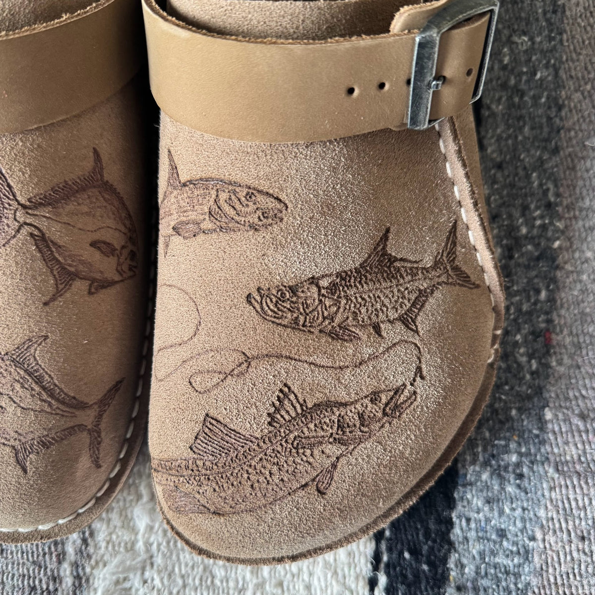 Snook, tarpon, and permit on taupe lutry (suede leather)
