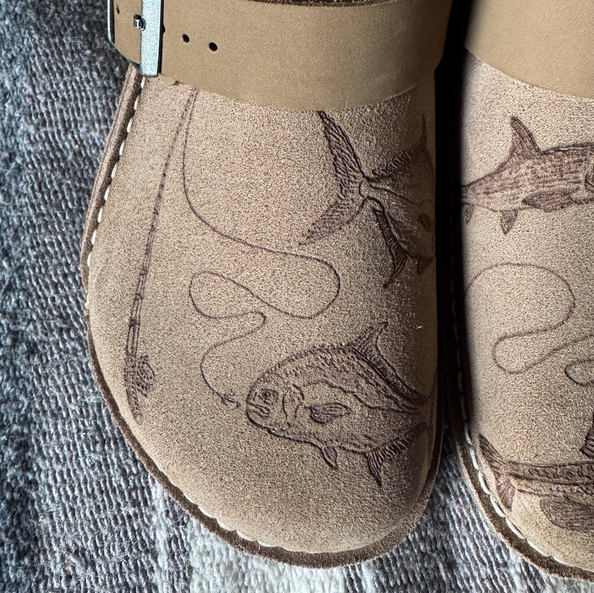 Snook, tarpon, and permit on taupe lutry (suede leather)