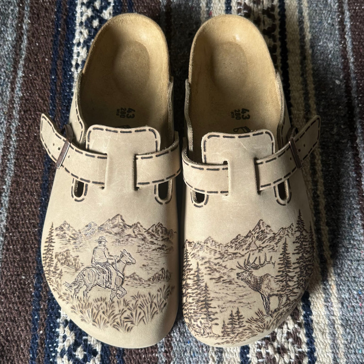 cowboy with verse on tobacco brown clogs (oiled leather)
